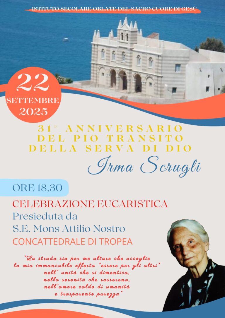 Sarà celebrata dal vescovo Attilio Nostro nella concattedrale di Tropea alle 18:30Oggi la S. Messa per la serva di Dio Irma Scrugli, nel 31esimo anniversario della morte