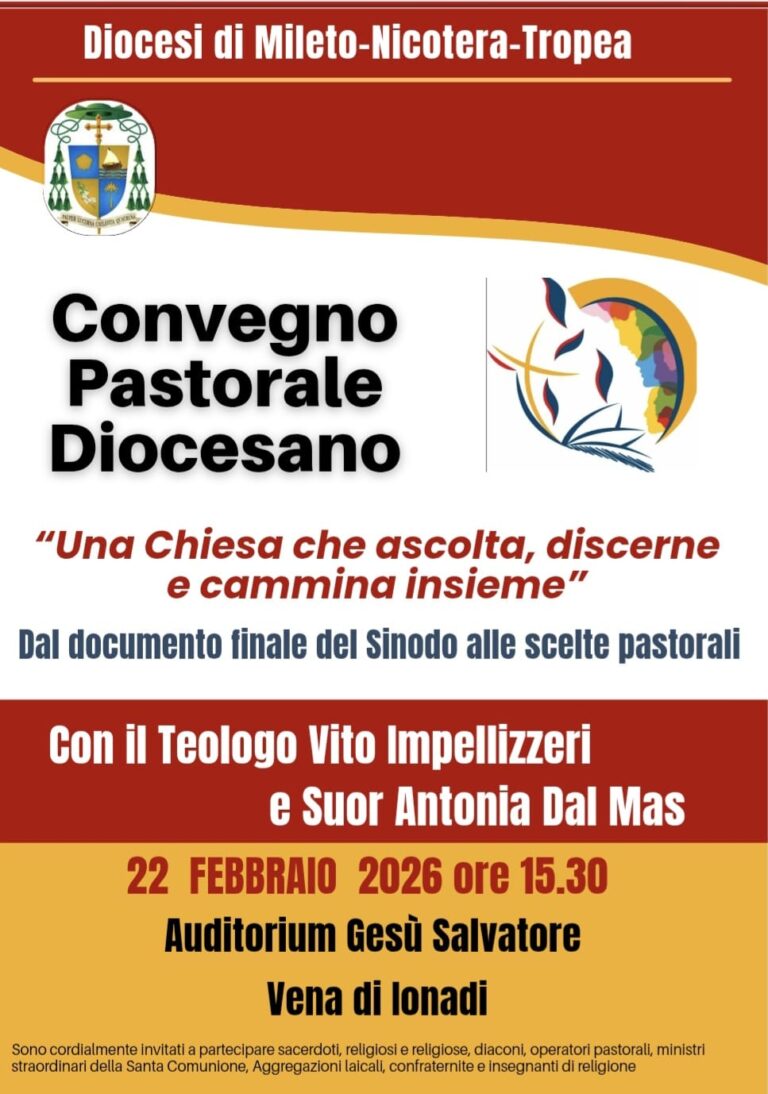 Domenica 22 febbraio il Convegno sul Sinodo promosso dalla Diocesi di Mileto, Nicotera e Tropea a Vena di Ionadi“Una Chiesa che ascolta, discerne e cammina insieme”