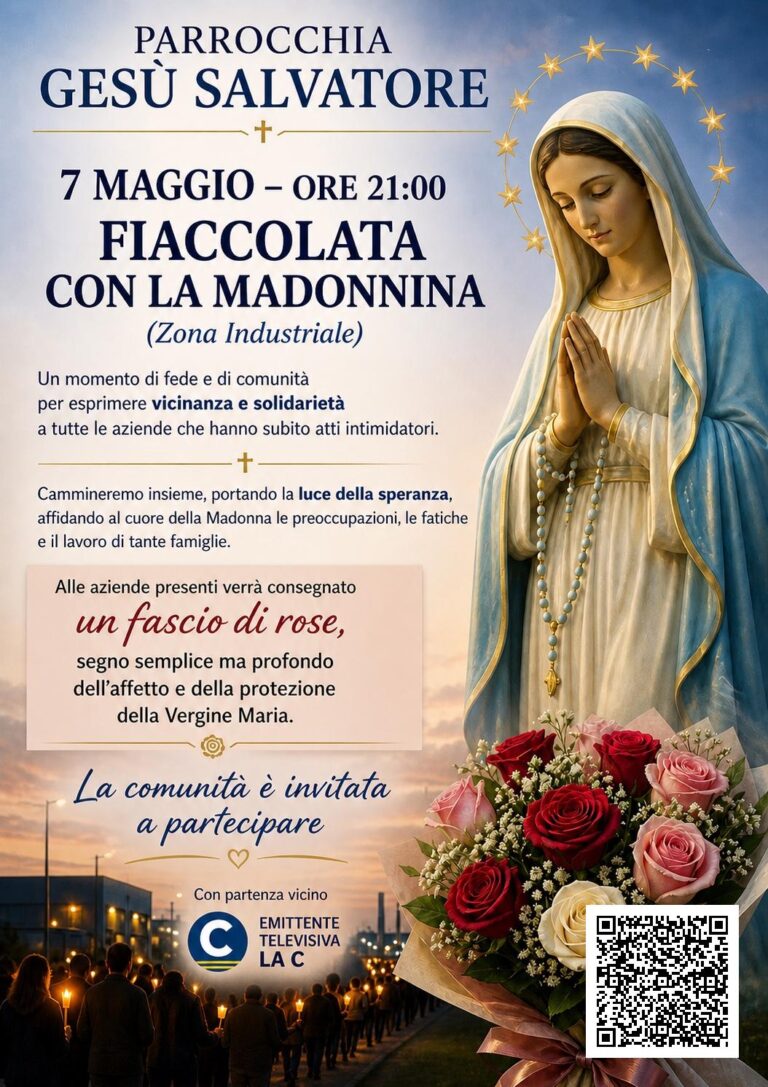 Il 7 maggio alle 21:00 nella zona industriale di Vibo Valentia. All'evento mariano parteciperà il vescovo mons. Nostro, che ha già fatto visita alle aziende colpite dalle intimidazioniUna fiaccolata di solidarietà a tutte le aziende che hanno subìto atti intimidatori