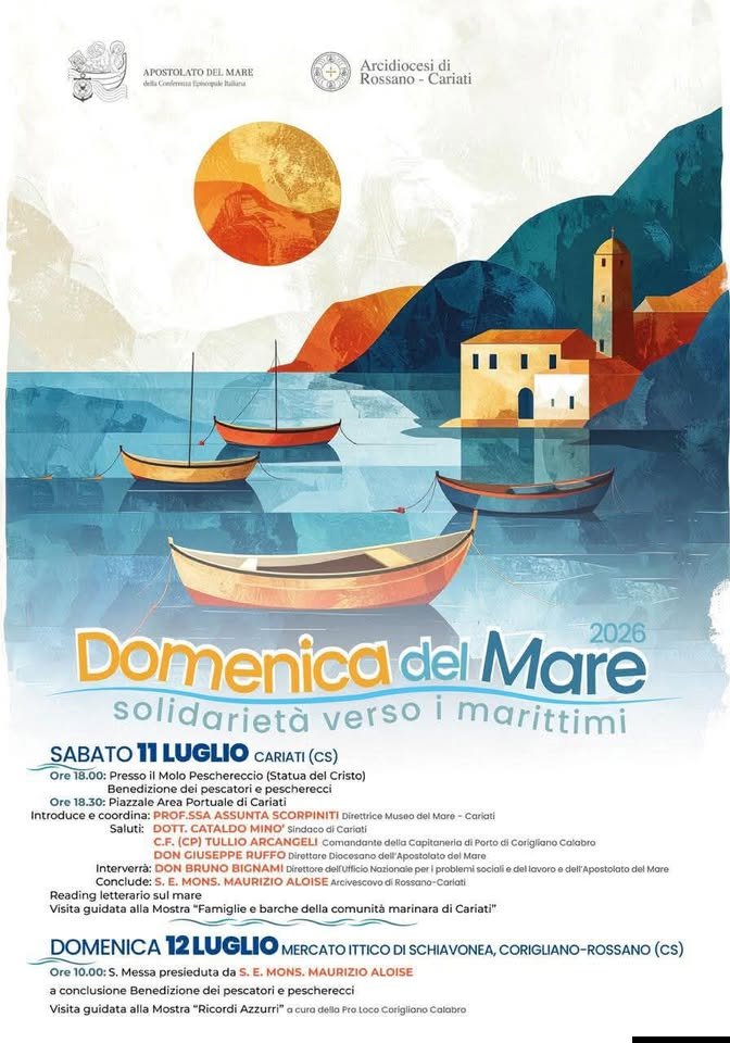 Sarà l'Arcidiocesi di Rossano-Cariati ad ospitare oggi e domani la ricorrenza, fissata liturgicamente dalla Chiesa Cattolica per la seconda domenica di luglioIn Calabria la “Domenica del Mare 2026”