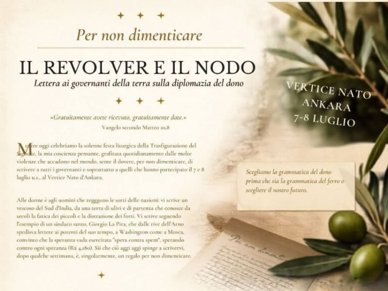 Lettera del vescovo Francesco Savino ai governanti della terra, dopo il vertice Nato di AnkaraSette doni al posto di un revolver