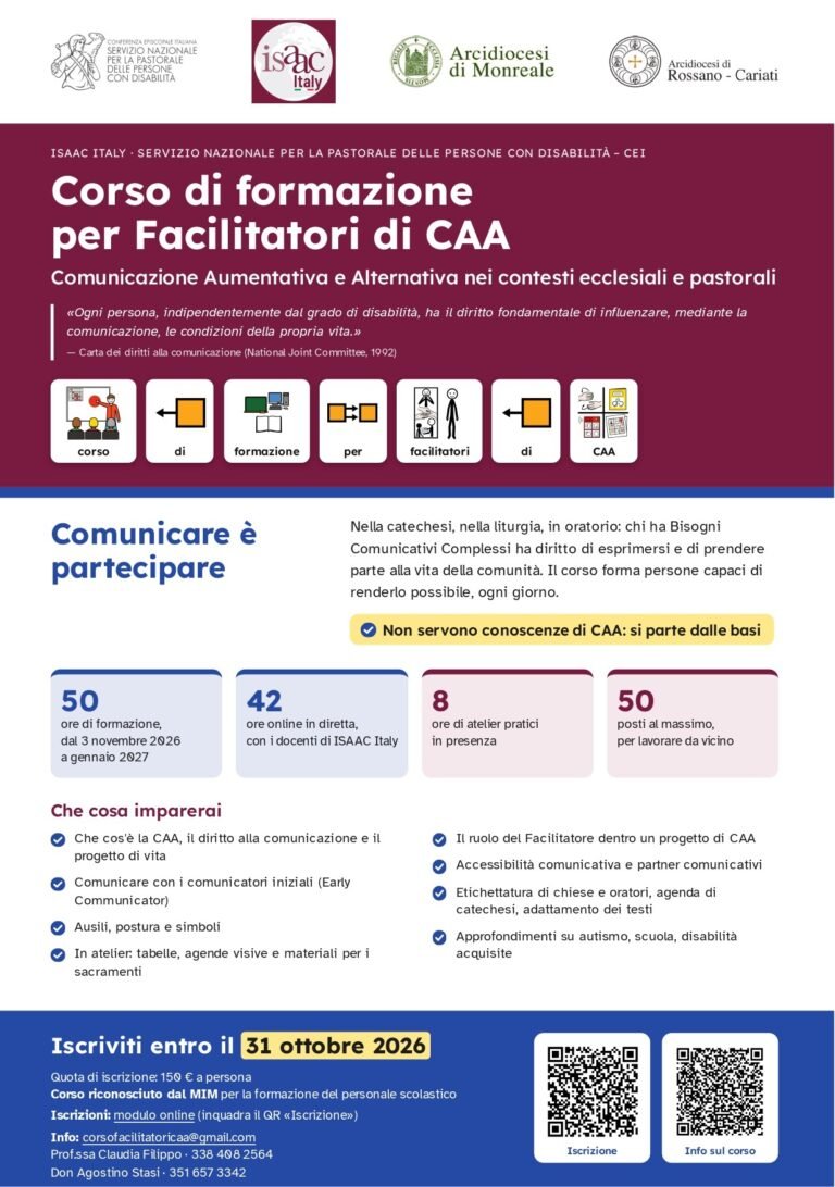 Comunicare è partecipareAl via il corso di formazione per Facilitatori di CAA nei contesti ecclesiali e pastorali